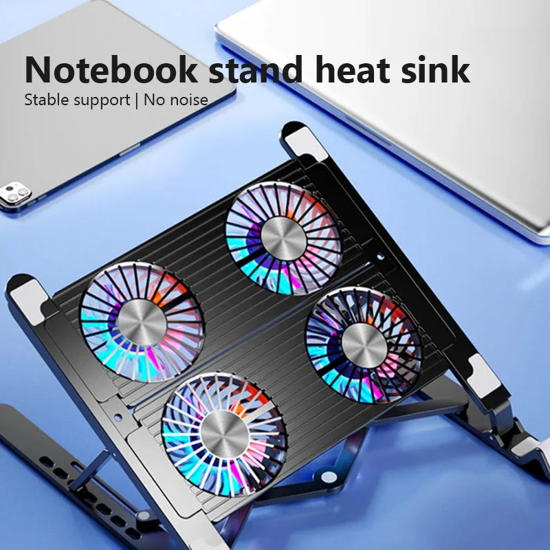 Base ventilada dobrável com 4 ventoinhas para notebook em fundo branco