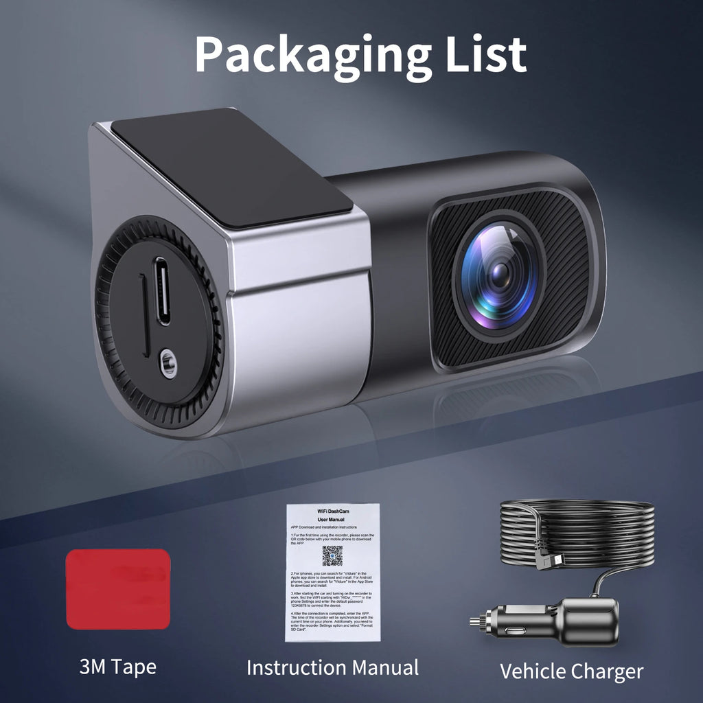 Câmera dashcam veicular 1080p com wifi visão noturna em fundo branco