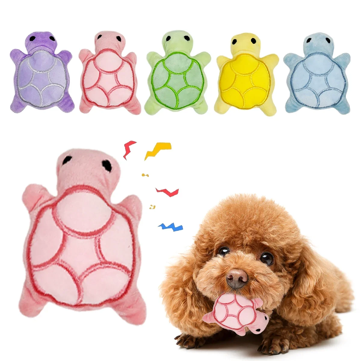 Brinquedo mordedor para cães tartaruga de pelúcia resistente em fundo branco