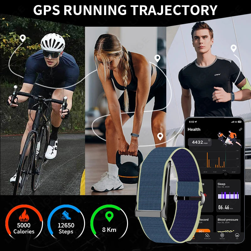 Pulseira fitness inteligente à prova d'água com monitor cardíaco em fundo branco