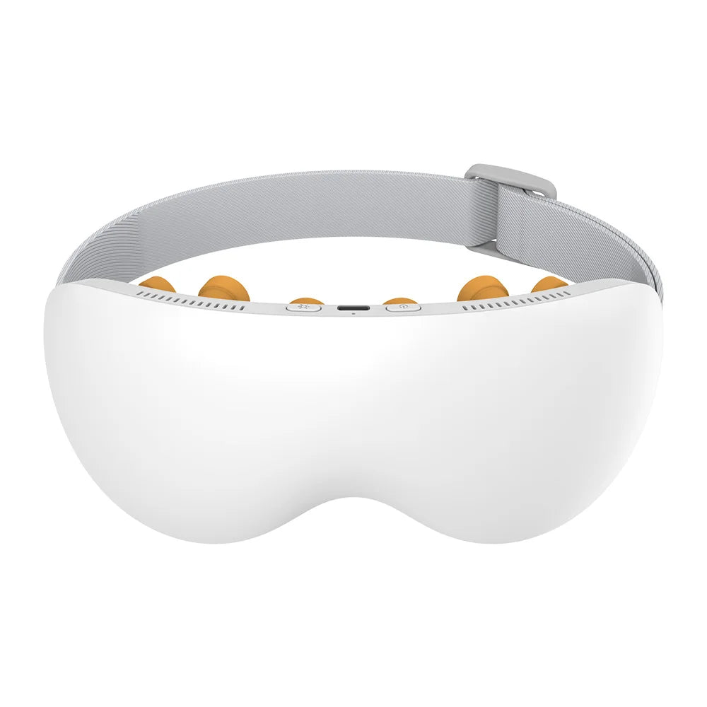 Massageador elétrico para olhos com aquecimento e Bluetooth em fundo branco