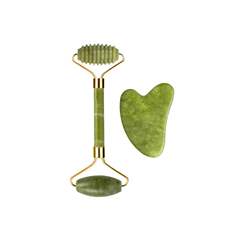 Kit Jade Roller e Gua Sha de pedra natural para massagem facial lifting