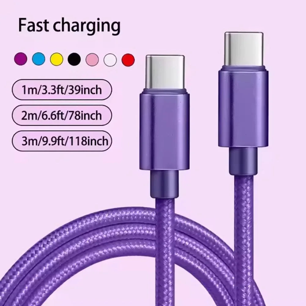 Cabo USB-C reforçado nylon trançado fast charge em fundo branco