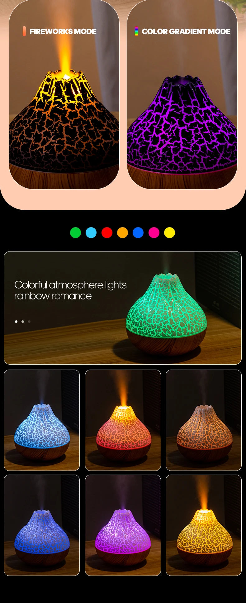 Umidificador de Ar Vulcão 300ml USB com Luz Ambiente - Foto 16