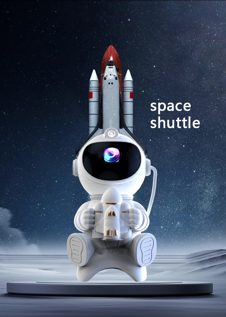 Projetor astronauta galáxia RGB com Bluetooth em fundo branco