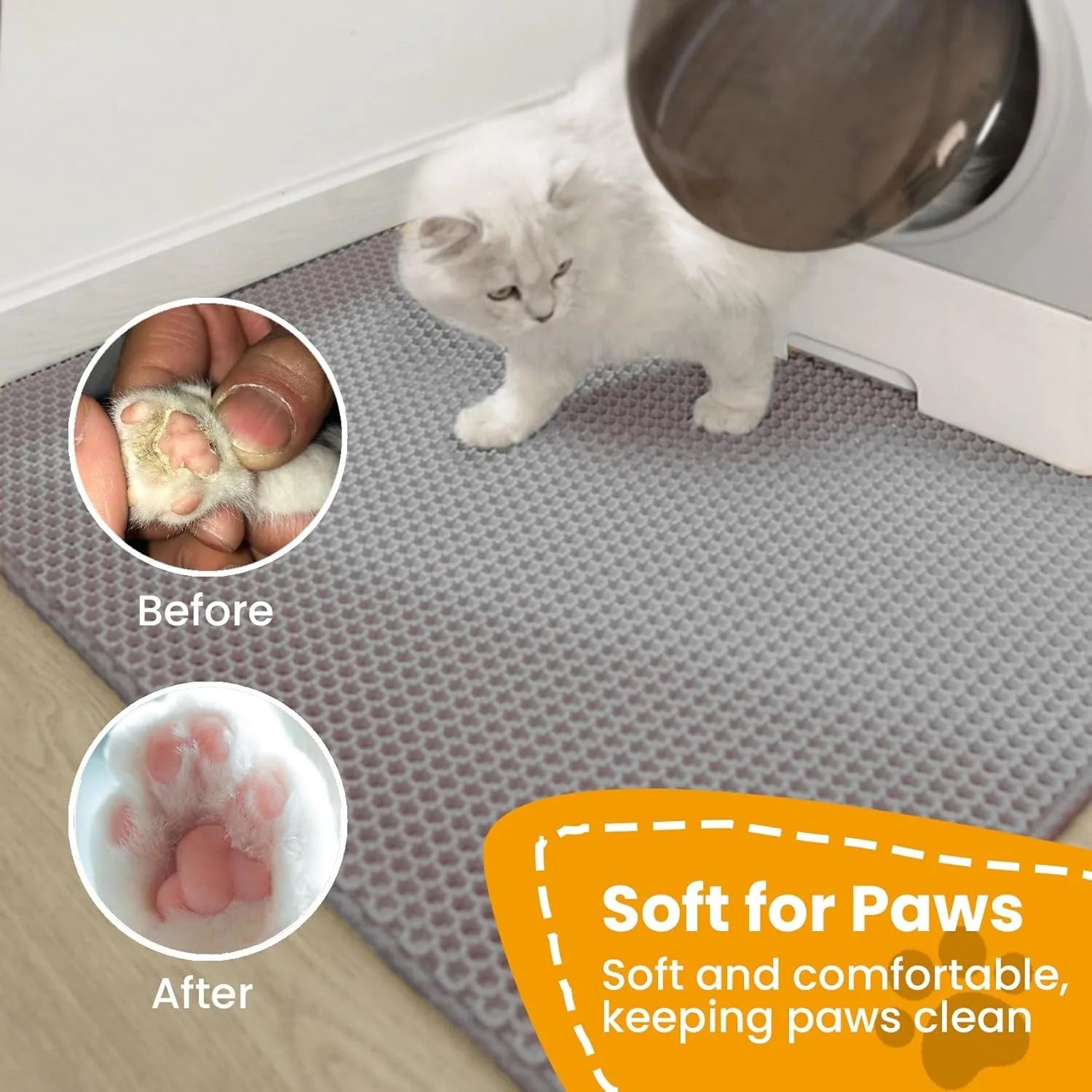 Tapete captador de areia dupla camada impermeável para caixa de gato em fundo branco