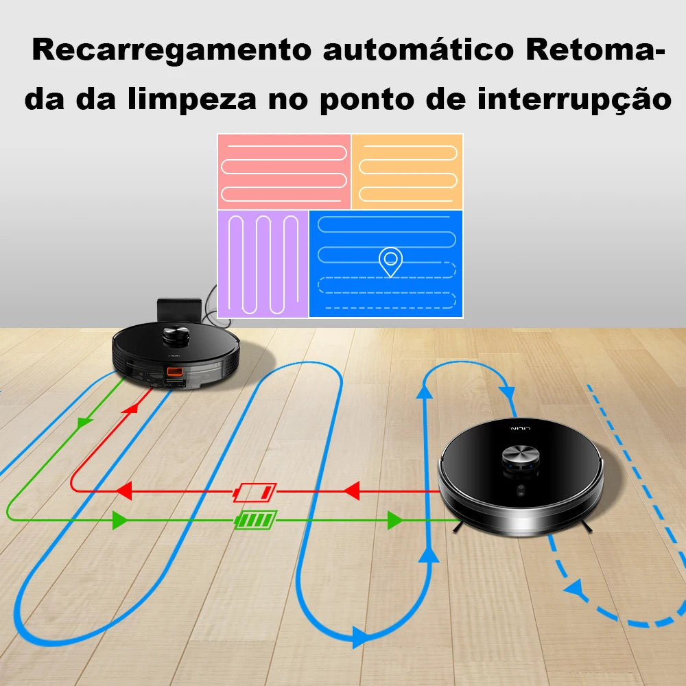 Robô aspirador com mapeamento a laser e função mop 6500Pa em fundo branco