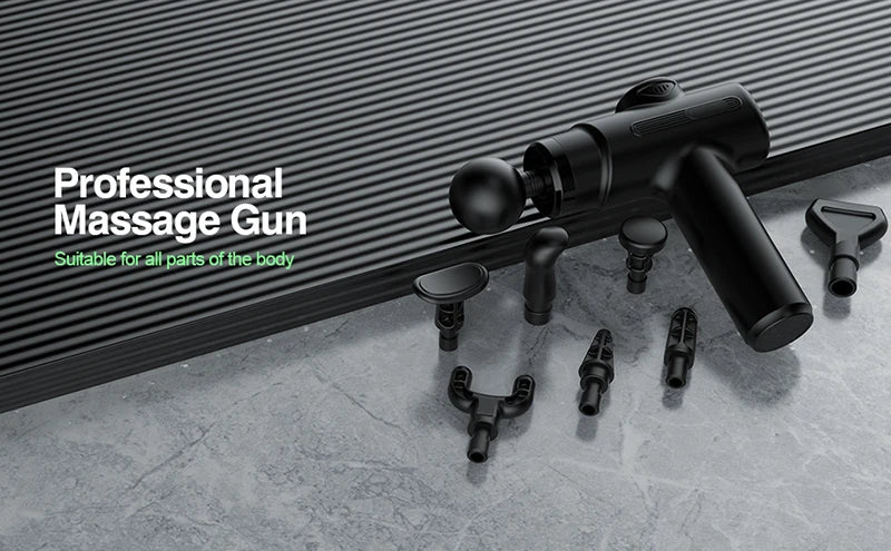 Pistola de massagem muscular elétrica profunda recarregável em fundo branco