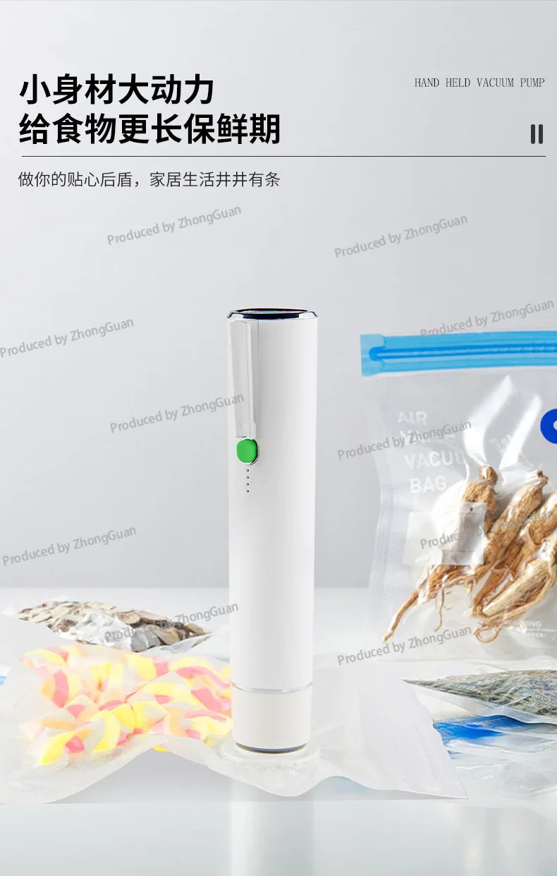 Seladora a vácuo portátil manual elétrica para alimentos em fundo branco