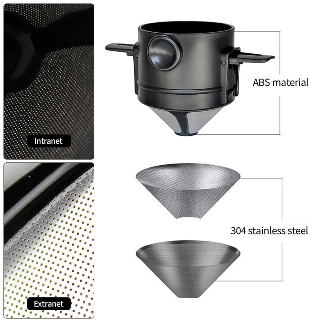 Cafeteira coador portátil inox com caneca térmica em fundo branco