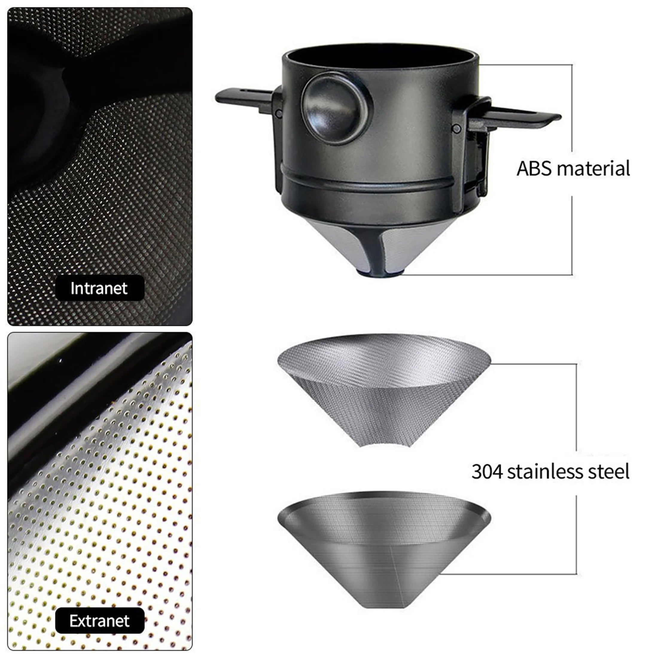Cafeteira coador portátil inox com caneca térmica em fundo branco