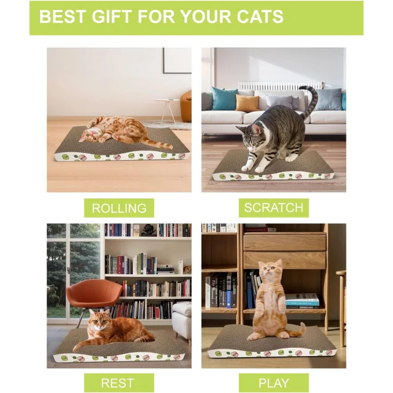 Arranhador de papelão ondulado formato onda para gatos em fundo branco