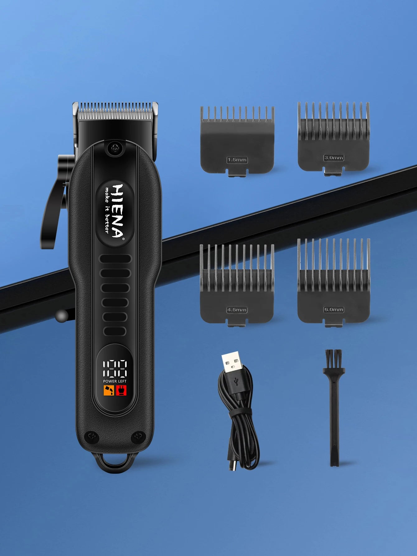 Aparador de barba elétrico profissional recarregável em fundo branco