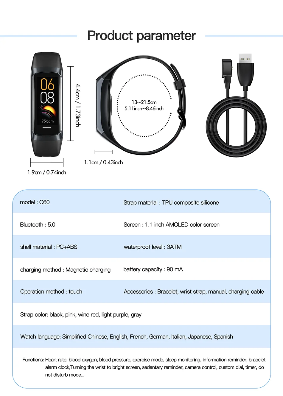 Smartwatch amoled com monitor cardíaco em fundo branco