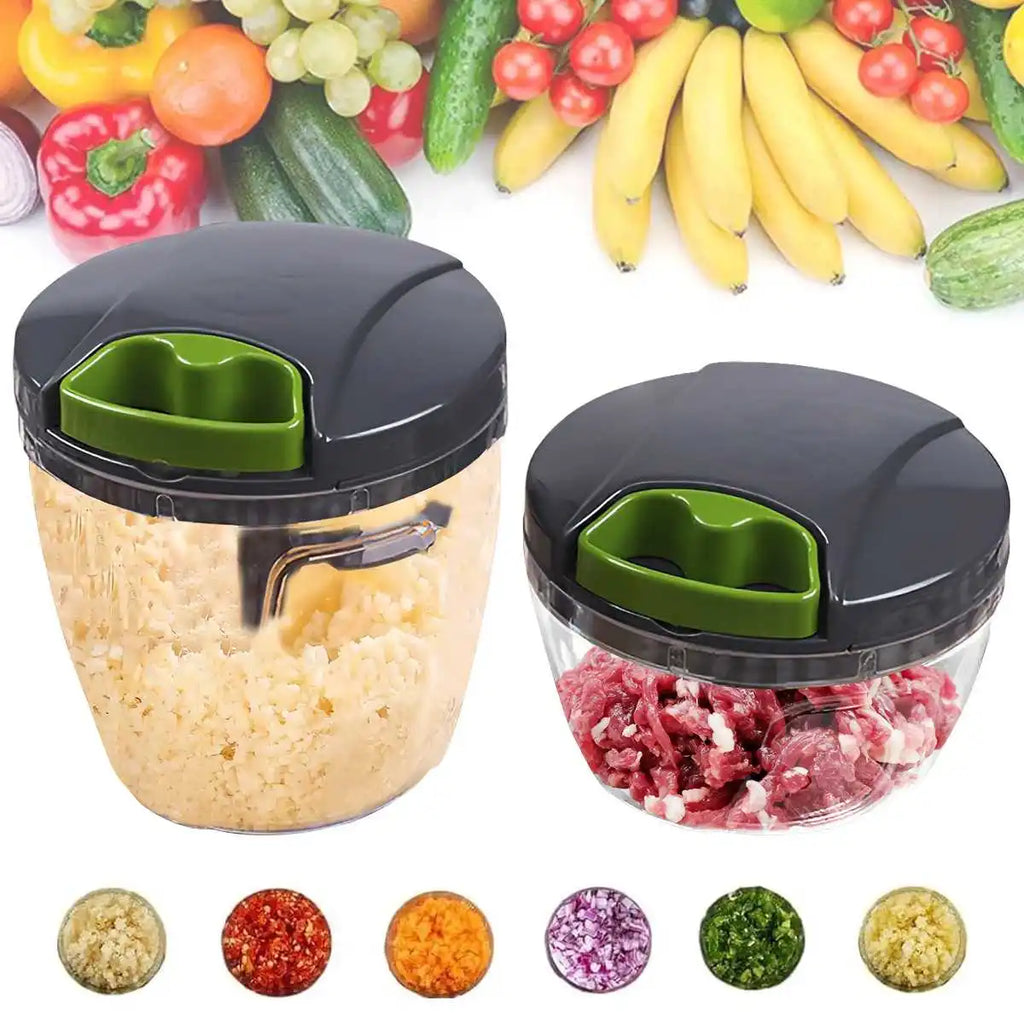 Picador manual de cordinha para alho cebola e legumes em fundo branco