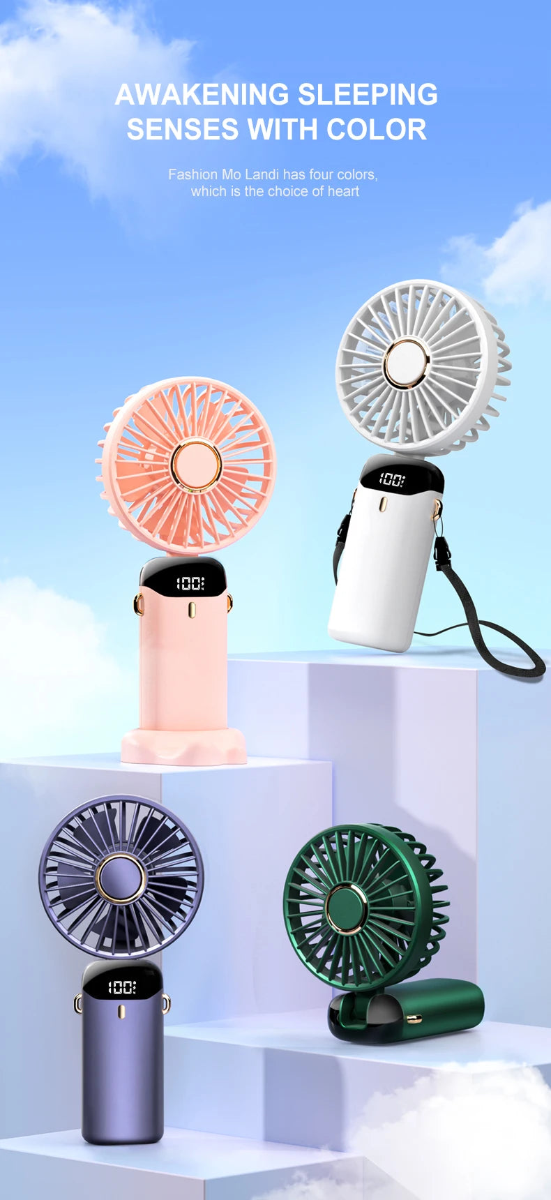 Mini Ventilador de Pescoço Dobrável 5 Velocidades USB 9