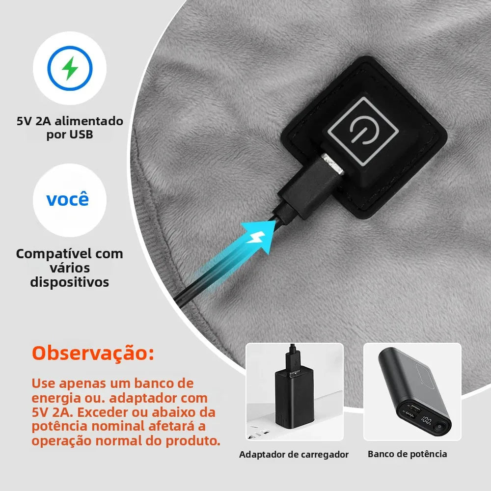 Almofada térmica aquecida USB para pescoço ombro e costas em fundo branco