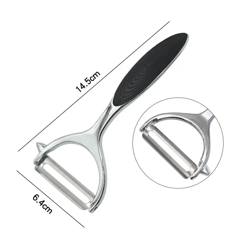 Descascador multifuncional de aço inox com ralador integrado em fundo branco