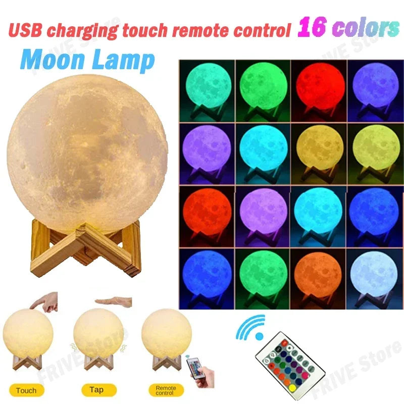 Luminária Lua 3D LED 16 Cores com Controle Recarregável 2