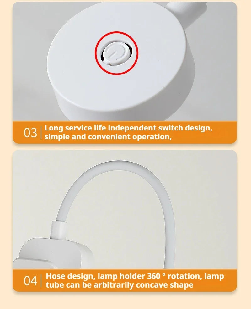 Luminária LED clip ajustável com 3 modos em fundo branco