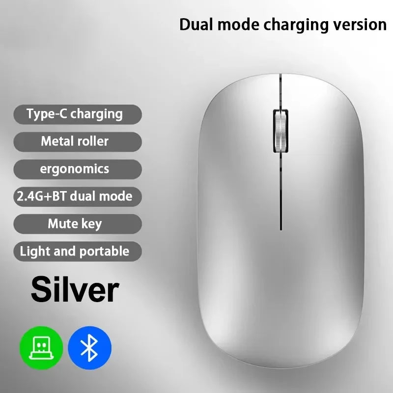 Mouse sem fio recarregável silencioso bluetooth em fundo branco