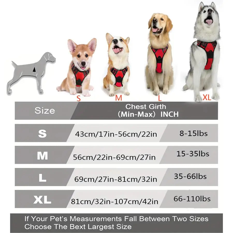 Peitoral anti-puxão refletivo para cães com alça acolchoada em fundo branco