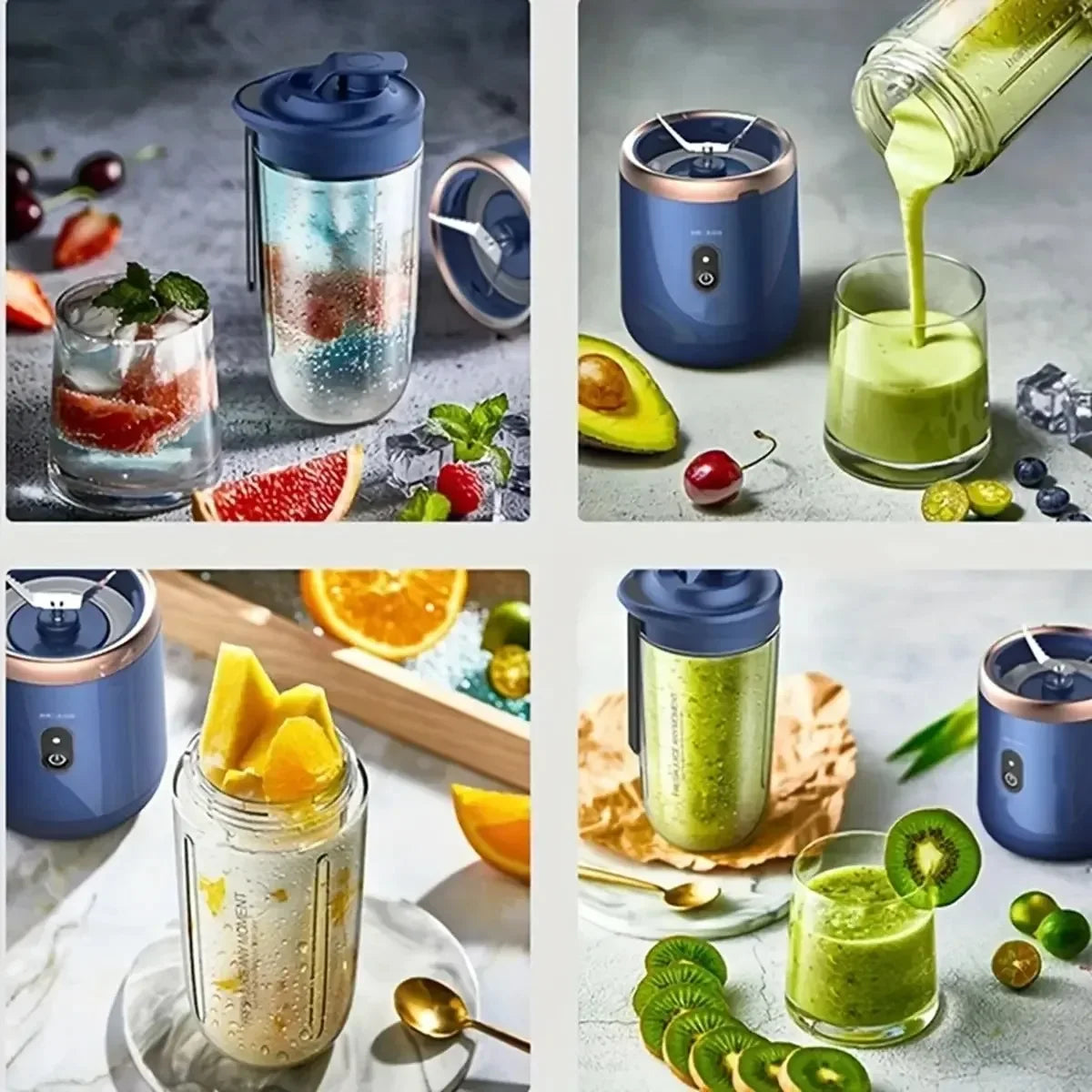 Mini liquidificador portátil USB 400ml recarregável em fundo branco