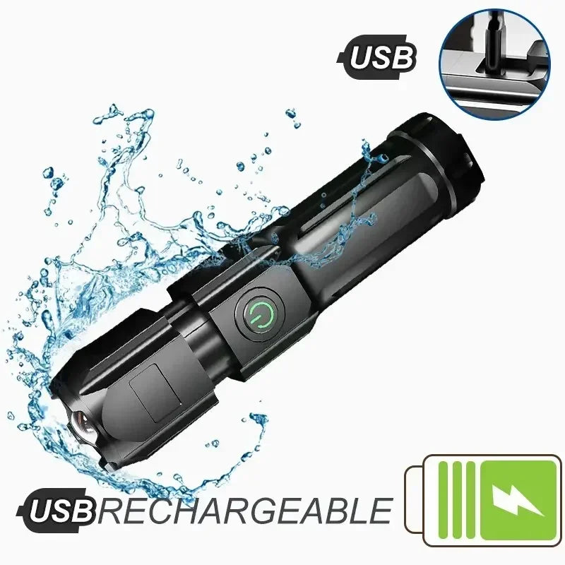 Lanterna Tática LED Recarregável USB com Zoom à Prova D'água 1