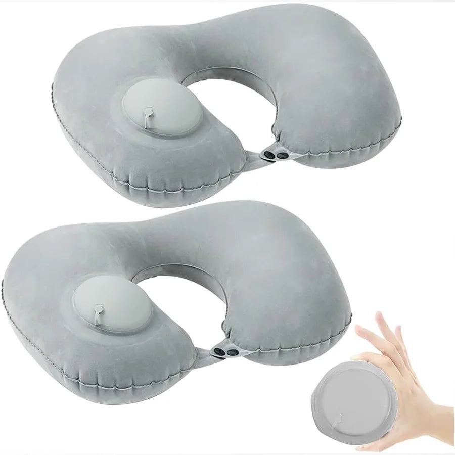 Travesseiro de pescoço inflável portátil para viagem em fundo branco