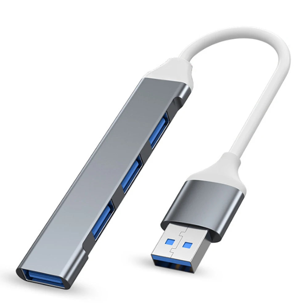 Hub USB-C adaptador 4 portas USB 3.0 em fundo branco
