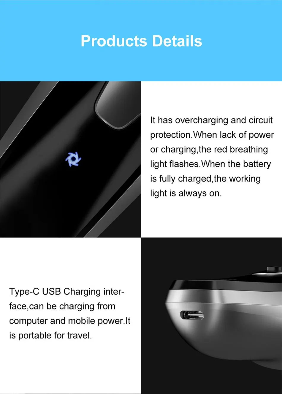 Barbeador Elétrico Rotativo 3 Lâminas Flutuantes USB - Foto 17