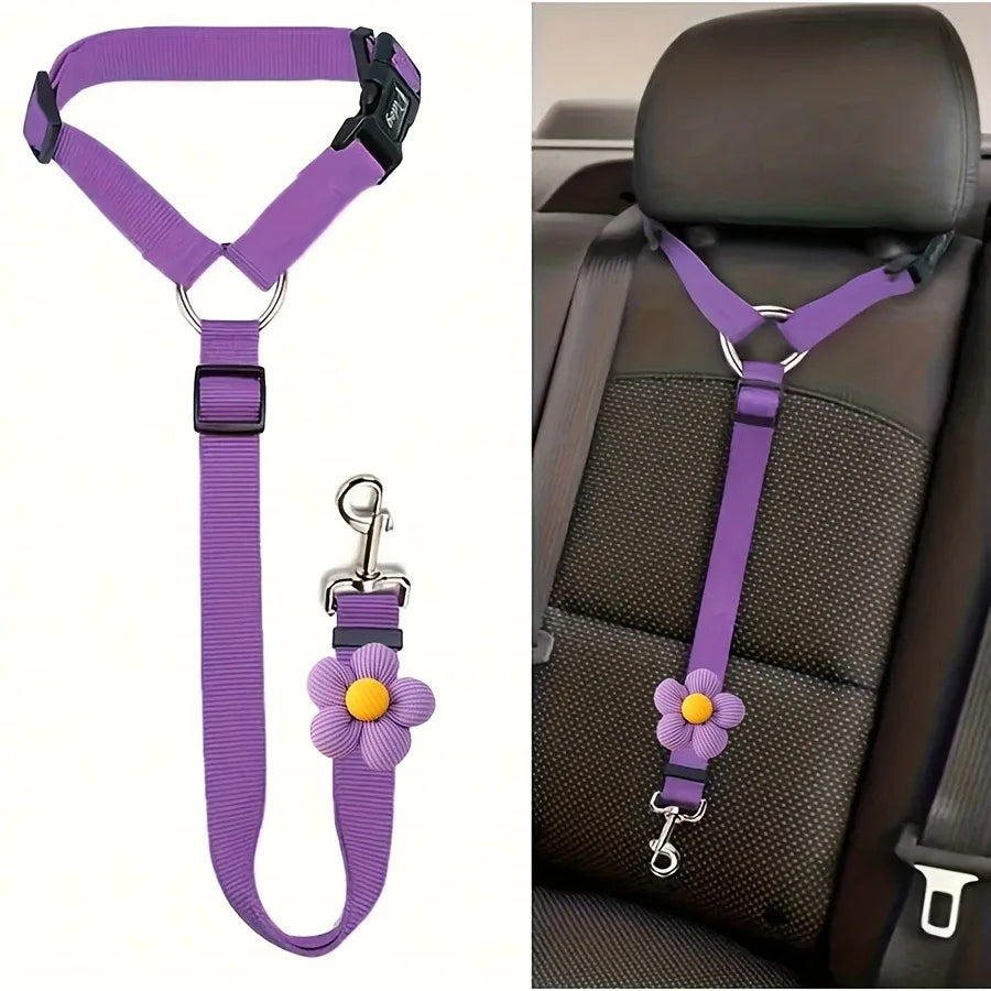 Coleira retrátil pet para encosto do carro ajustável em fundo branco