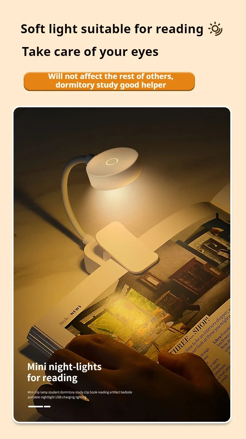 Luminária LED clip ajustável com 3 modos em fundo branco