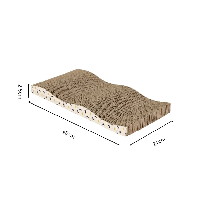Arranhador de papelão ondulado formato onda para gatos em fundo branco