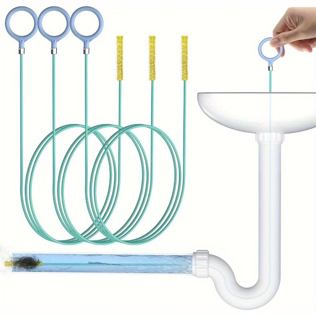 Cobra flexível metálica para desentupir ralo em fundo branco