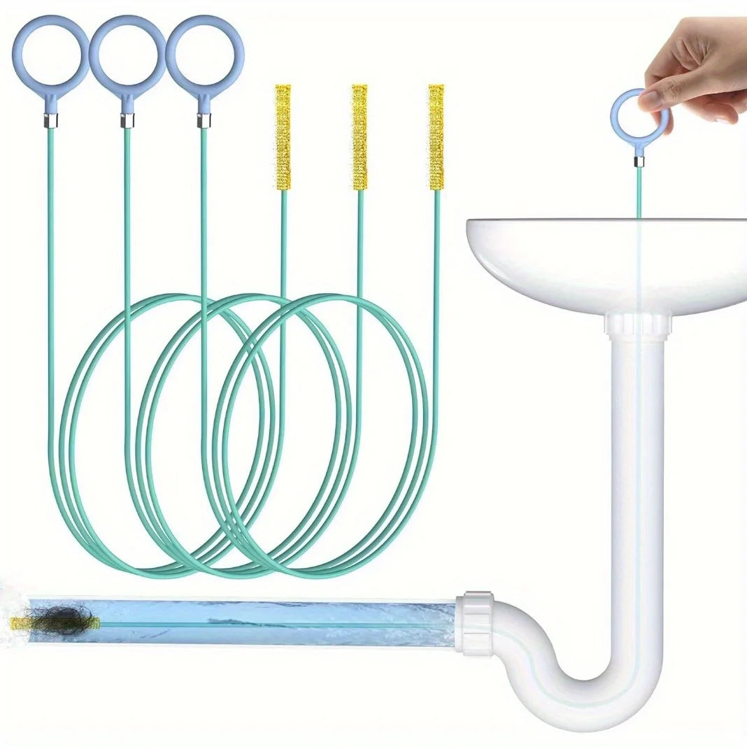 Cobra flexível metálica para desentupir ralo em fundo branco