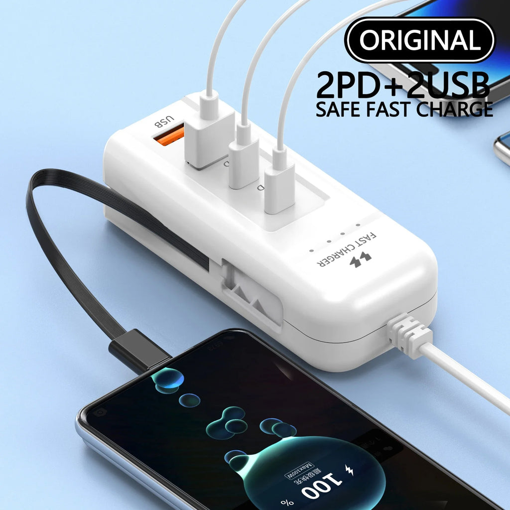 Carregador de parede USB-C 4 portas rápido em fundo branco