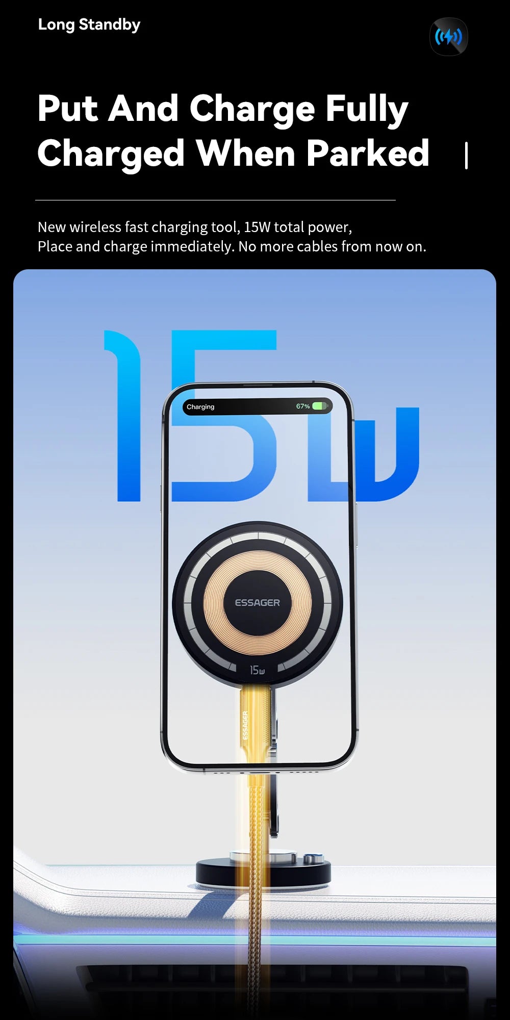 Suporte magnético de celular com carregamento sem fio 15W MagSafe em fundo branco