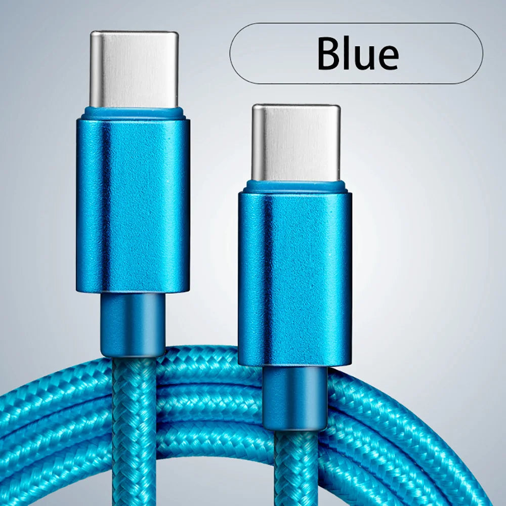 Cabo USB-C reforçado nylon trançado fast charge em fundo branco