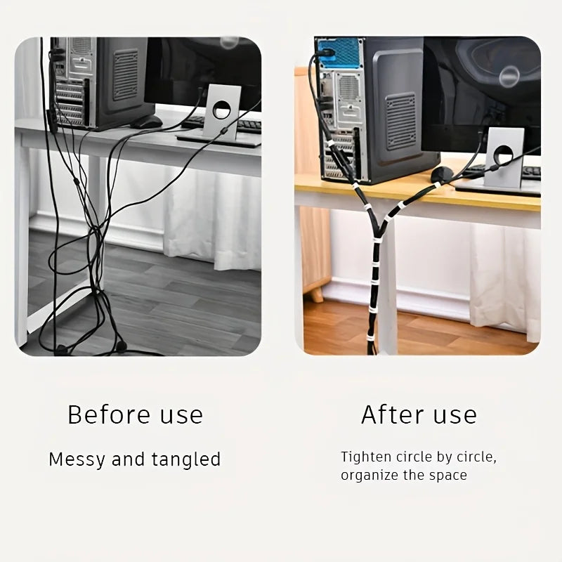 Fita velcro organizadora de cabos reutilizável em fundo branco