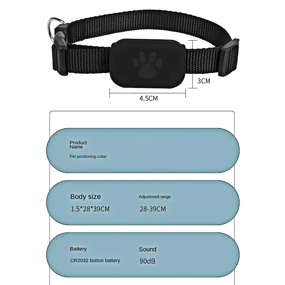 Rastreador GPS para cães e gatos à prova d'água com coleira ajustável em fundo branco