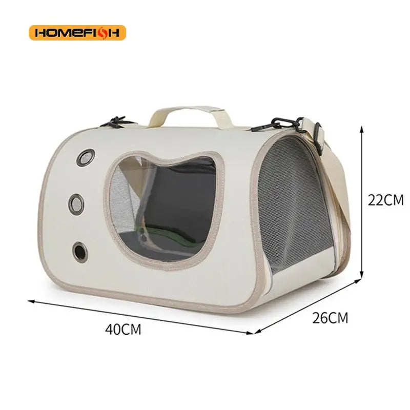 Bolsa transporte portátil para gatos e cães pequenos respirável em fundo branco