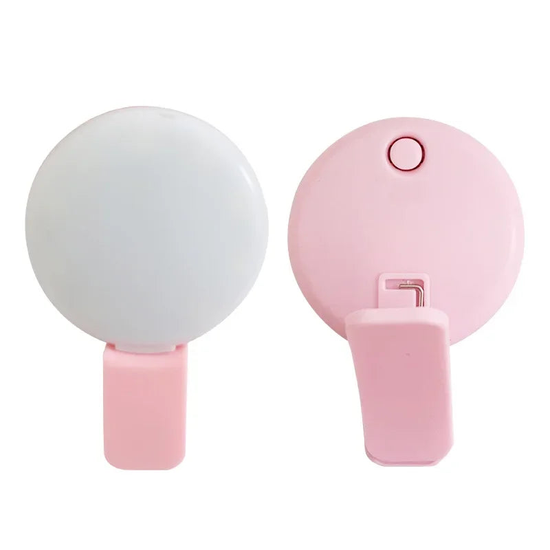 Ring light para celular clip com 3 níveis de luz em fundo branco