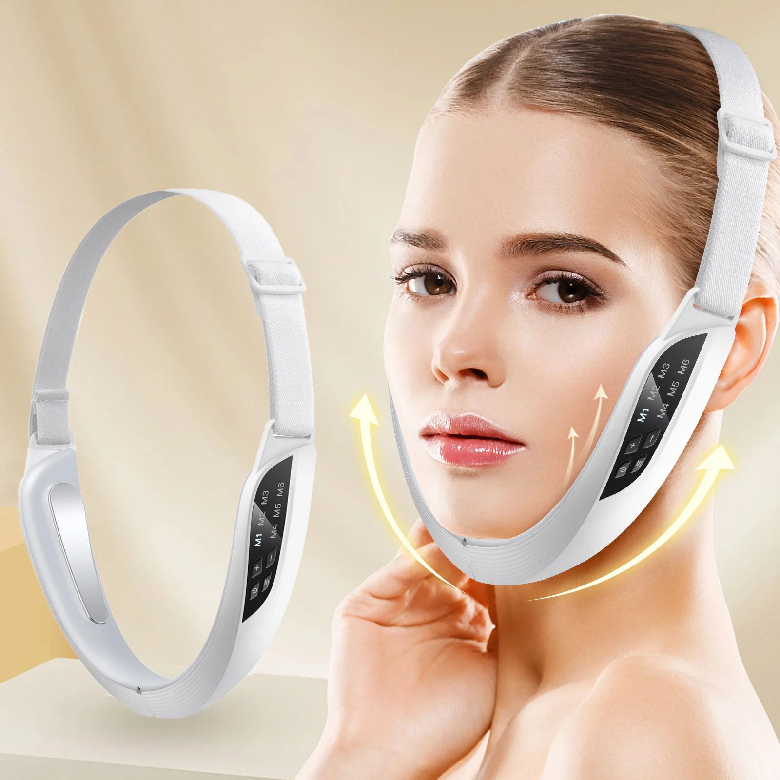 Massageador facial EMS microcorrente para lifting em fundo branco