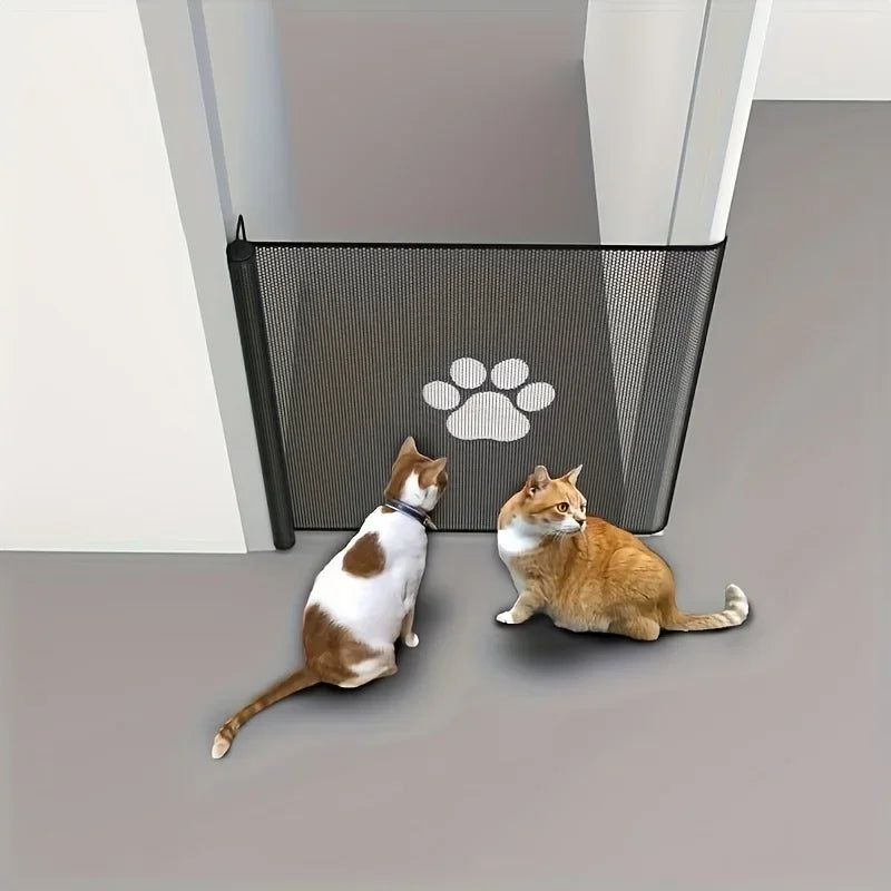 Portão pet mesh ajustável retrátil em fundo branco