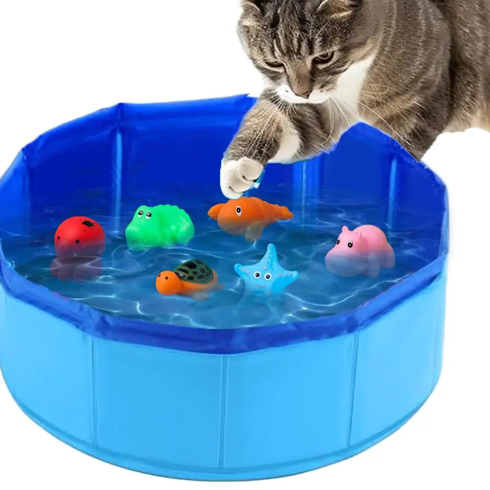 Piscina dobrável para pets banho e diversão antiderrapante em fundo branco