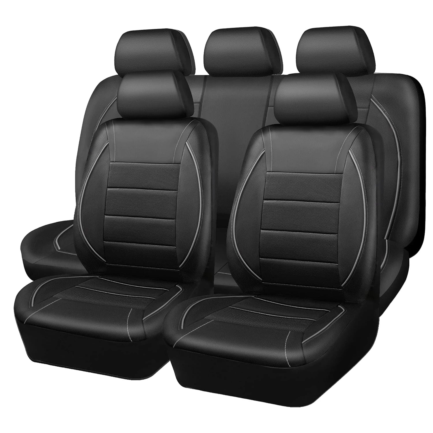 Capa universal para banco de carro em couro impermeável kit 5 bancos em fundo branco