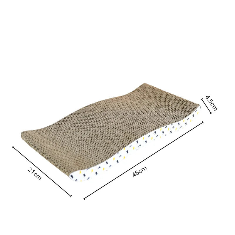 Arranhador de papelão ondulado formato onda para gatos em fundo branco