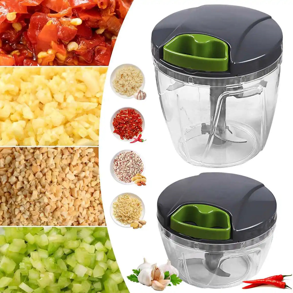 Picador manual de cordinha para alho cebola e legumes em fundo branco