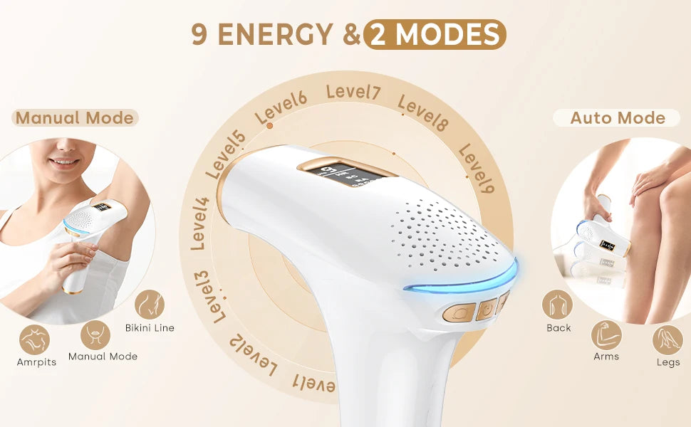 Depilador IPL com 999 mil flashes luz pulsada permanente em fundo branco